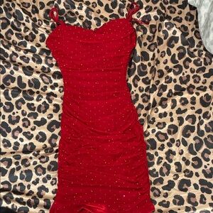 Windsor Red Ruched Midi Dress